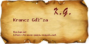 Krancz Géza névjegykártya
